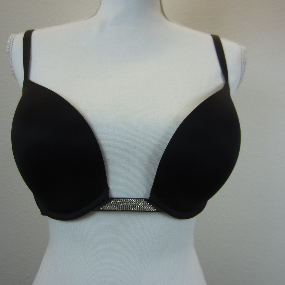 Victoria's Secret Plunge Convertible Shine Bra Size 34DD Black/ NWT